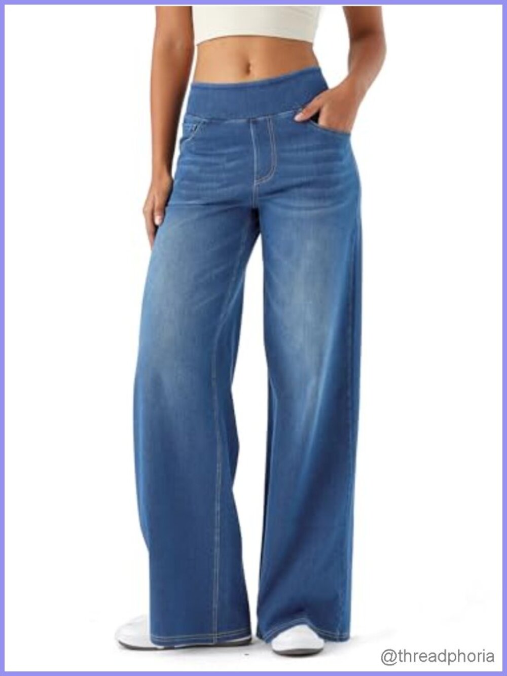 High Waisted Wide Leg Jeans Women Stretch Pockets Yoga Denim